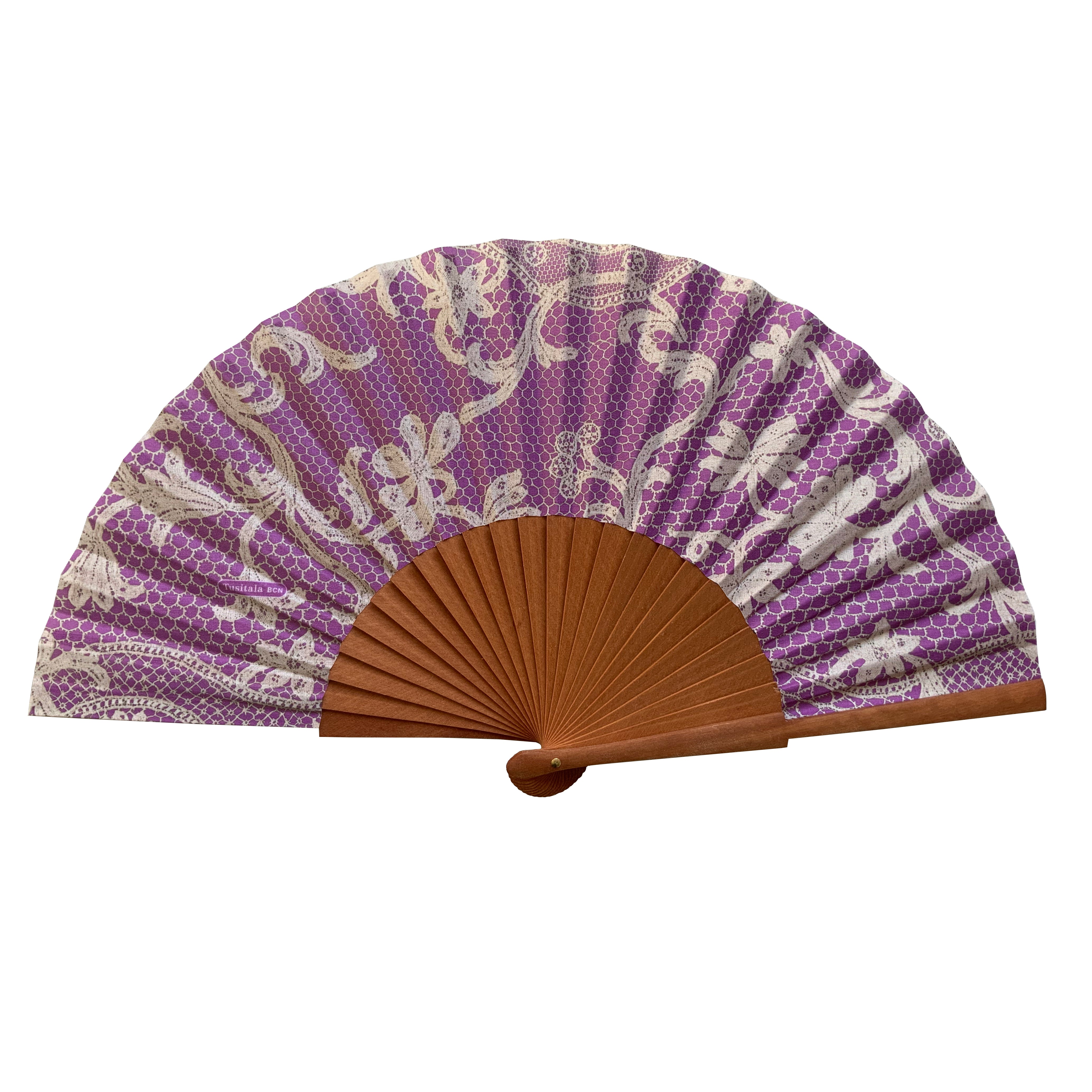 Abanico Bolillo malva - de Madera y Algodón - Original y Artesanal