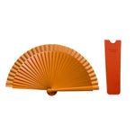 Cargar imagen en el visor de la galería, Abanico Clutch naranja con funda de piel naranja - de Madera y Algodón - Original y Artesanal
