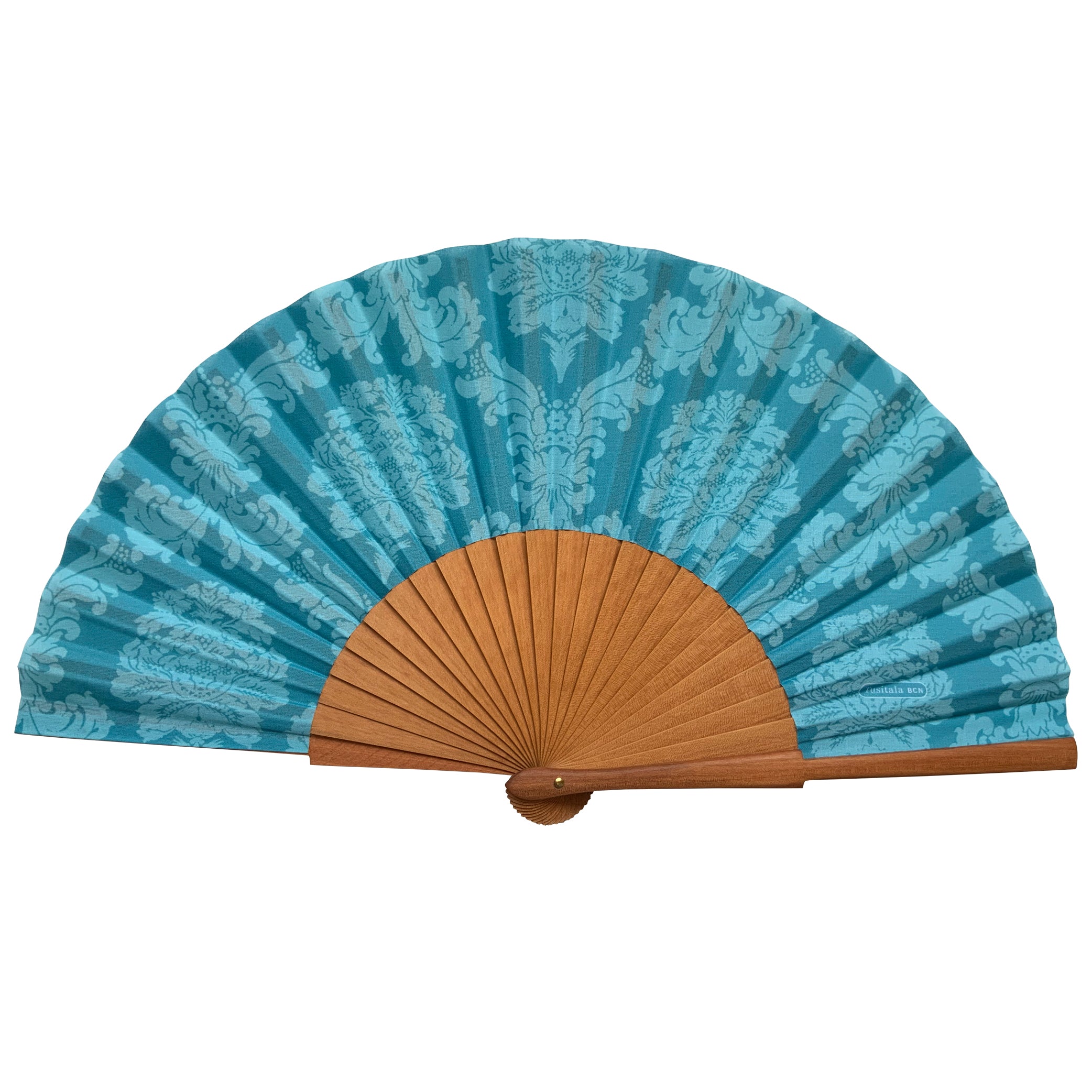 Blue damask hand fan