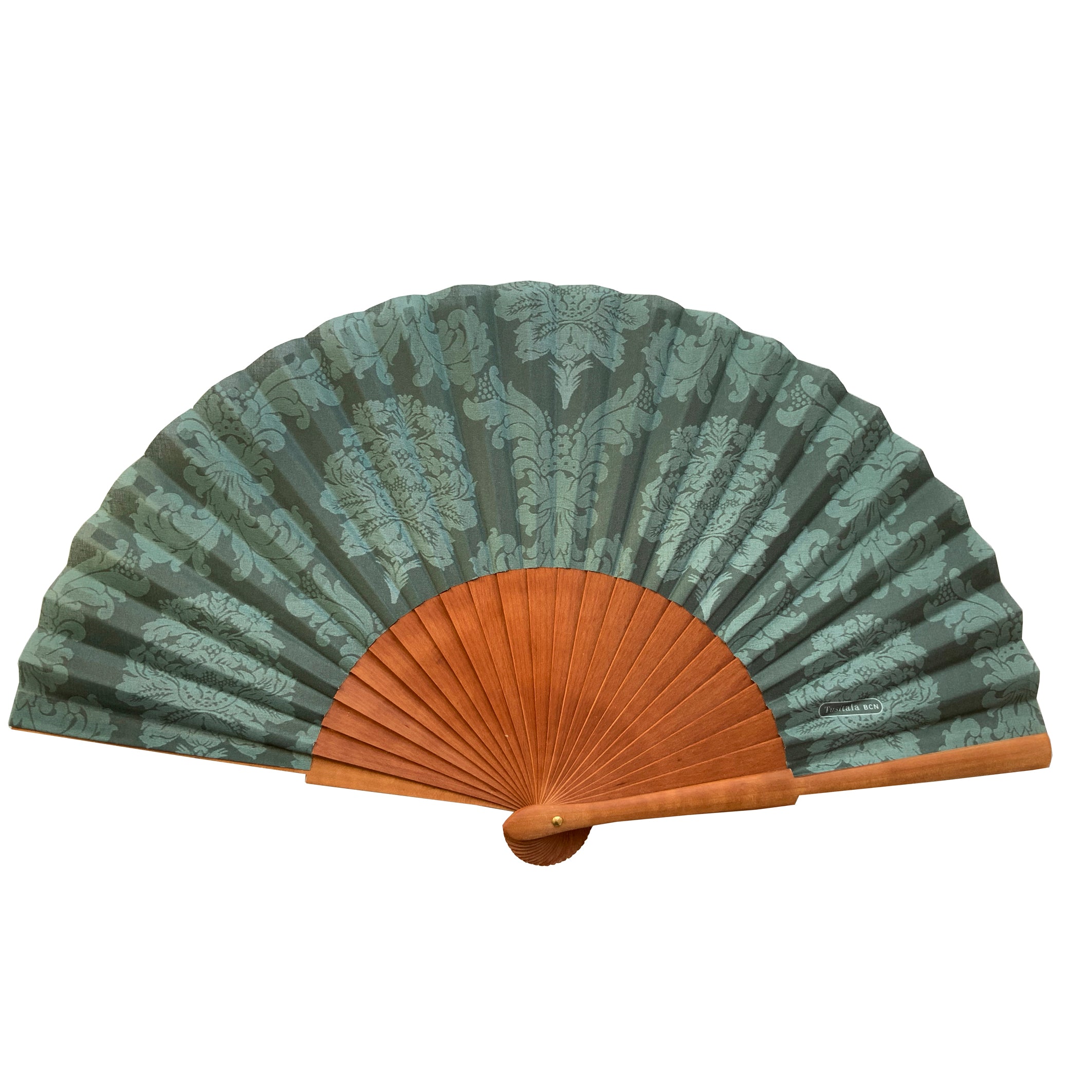 Green damask hand fan